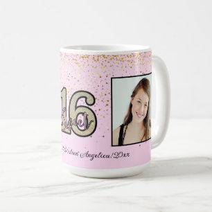 Personalisieren Sie 2 Fotos & Nachrichten Sweet 16 Kaffeetasse