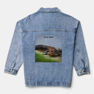 Personalisieren Sie Alligator mit Open-Mund-Fotogr Jeansjacke