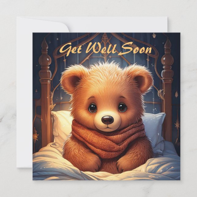Personalisieren Sie Baby Bear Sick in Bed bald wie Karte (Vorderseite)