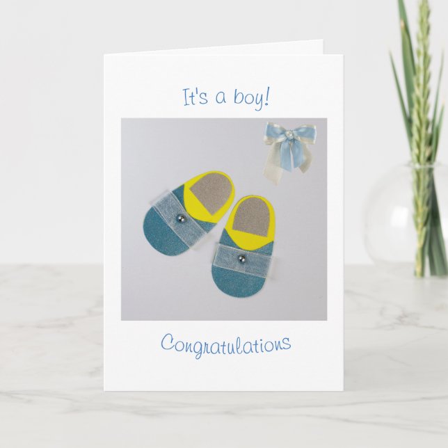 Personalisieren Sie Baby Boy Hausschuhe Karte (Vorderseite)