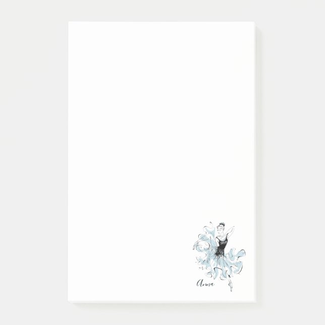 Personalisieren Sie Ballerina Sketch in Blue Post-it Klebezettel (Vorderseite)