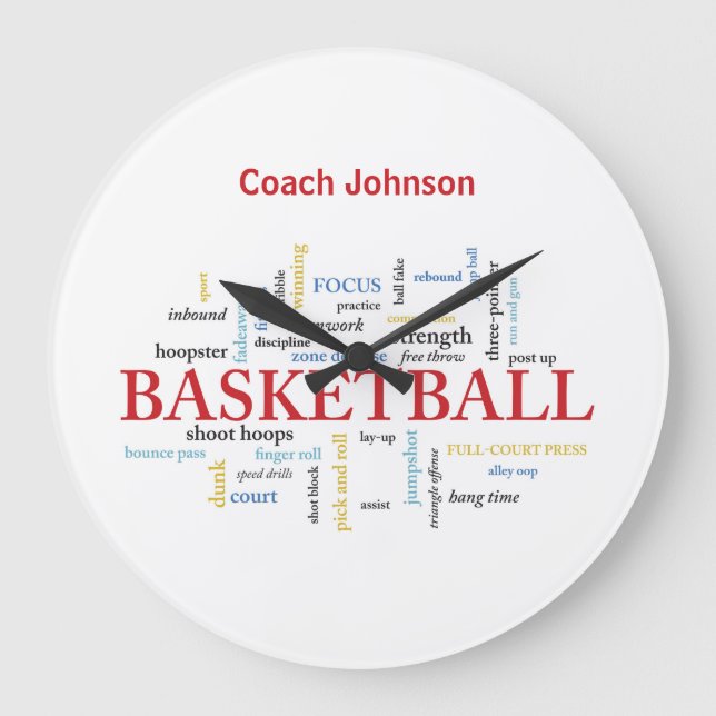 Personalisieren Sie Basketball Coach Vielen Dank i Große Wanduhr (Vorderseite)