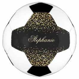 Personalisieren Sie Black Gold Leopard Print Glitz Fußball