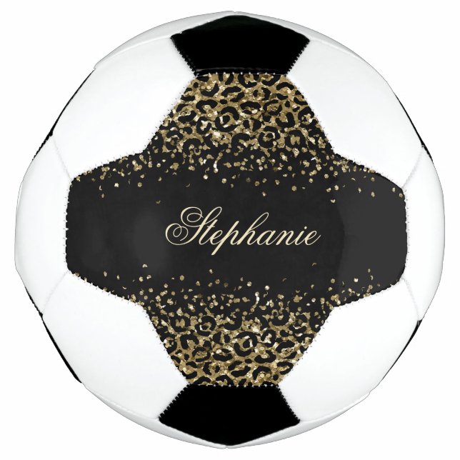Personalisieren Sie Black Gold Leopard Print Glitz Fußball (Vorderseite)