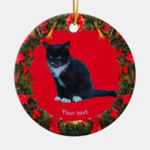 Personalisieren Sie Black Kitten Tuxedo Sitzen Meo Keramik Ornament
