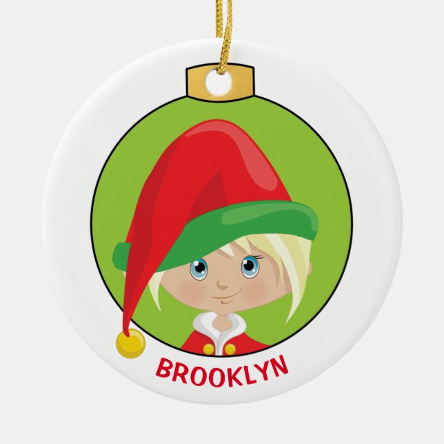 Personalisieren Sie Blonde Girl Elf Keramik Ornament (Vorne)