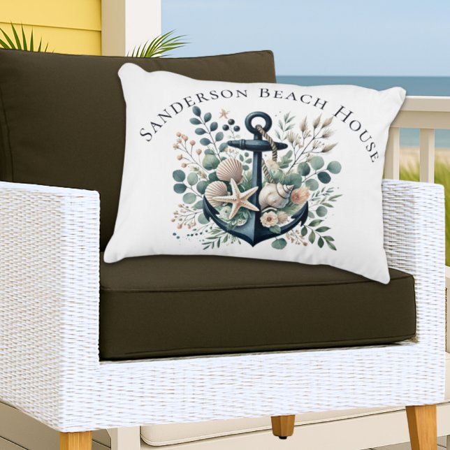 Personalisieren Sie Boho Blue Coastal Anchor Round Dekokissen (Von Creator hochgeladen)