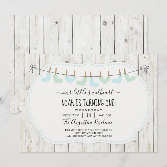 Personalisieren Sie Boy Valentine Day First Birthd Einladung (Vorne/Hinten)