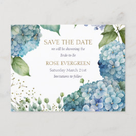Personalisieren Sie Brautparty Blue Hydrangea Ankündigungspostkarte
