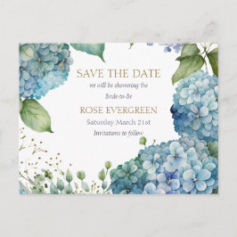 Personalisieren Sie Brautparty Blue Hydrangea Ankündigungspostkarte