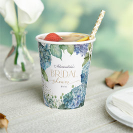 Personalisieren Sie Brautparty Blue Hydrangeas Pappbecher