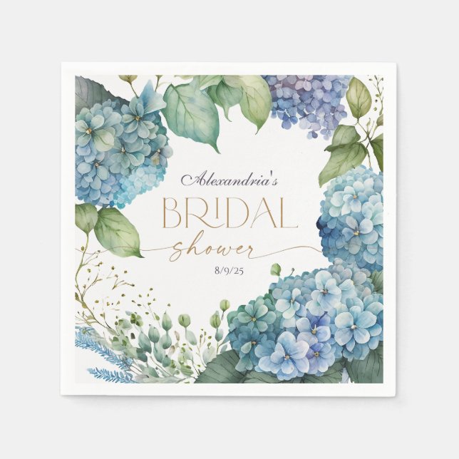 Personalisieren Sie Brautparty Blue Hydrangeas Serviette (Vorderseite)