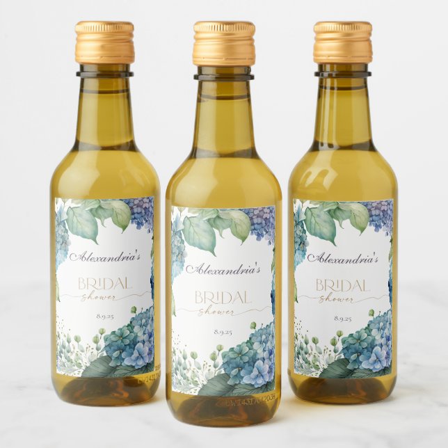 Personalisieren Sie Brautparty Blue Hydrangeas Weinetikett (Flaschen)