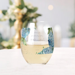 Personalisieren Sie Brautparty Blue Hydrangeas Weinglas Ohne Stiel