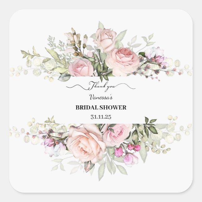 Personalisieren Sie Brautparty Blume Vielen Dank Quadratischer Aufkleber (Vorderseite)