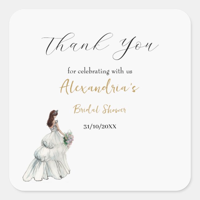 Personalisieren Sie Brautparty Dress Vielen Dank Quadratischer Aufkleber (Vorderseite)