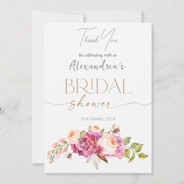 Personalisieren Sie Brautparty Floral Bouquet Dankeskarte (Vorderseite)