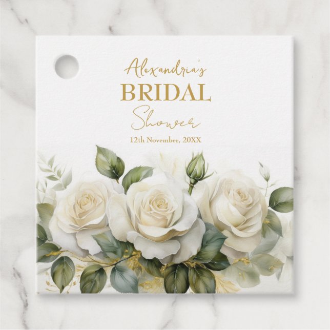 Personalisieren Sie Brautparty White Roses Geschenkanhänger (Vorderseite)