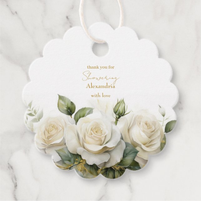 Personalisieren Sie Brautparty White Roses Geschenkanhänger (Vorderseite)