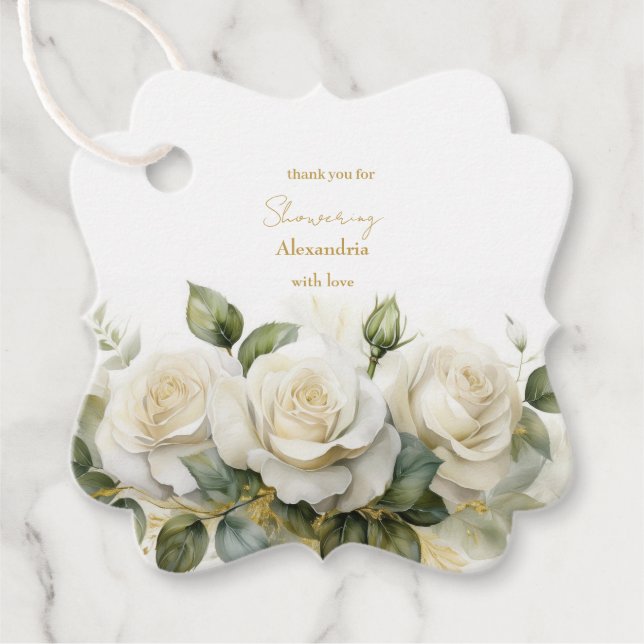 Personalisieren Sie Brautparty White Roses Geschenkanhänger (Vorderseite)