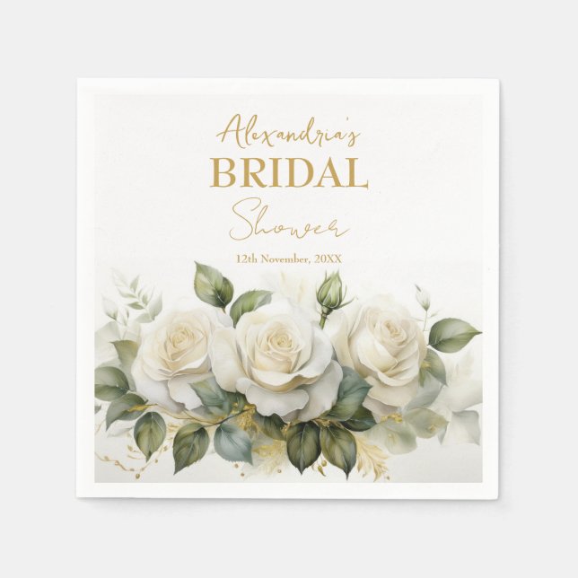 Personalisieren Sie Brautparty White Roses Serviette (Vorderseite)