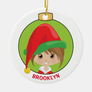 Personalisieren Sie Brünette Girl Elf Keramik Ornament