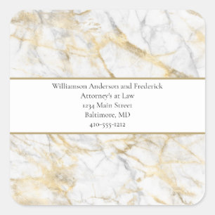 Personalisieren Sie Business Gold Weiß Grau Marmor Quadratischer Aufkleber