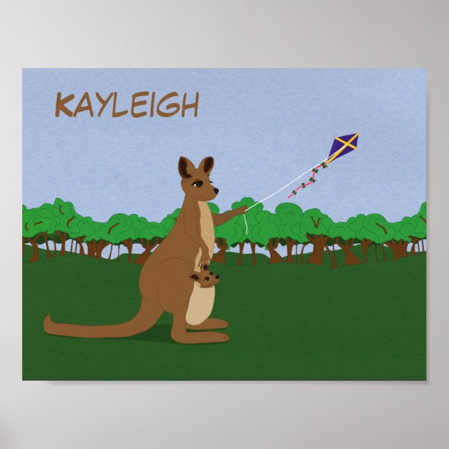 Personalisieren Sie Cartoon Kangaroos Fliegen eine Poster (Vorne)