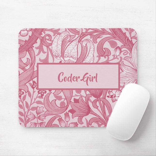 Personalisieren Sie Coder Girl Pink Floral Zeichne Mousepad (Mit Mouse)