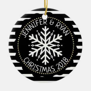 Personalisieren Sie Coupels Foto Schwarz-weiß Snow Keramik Ornament