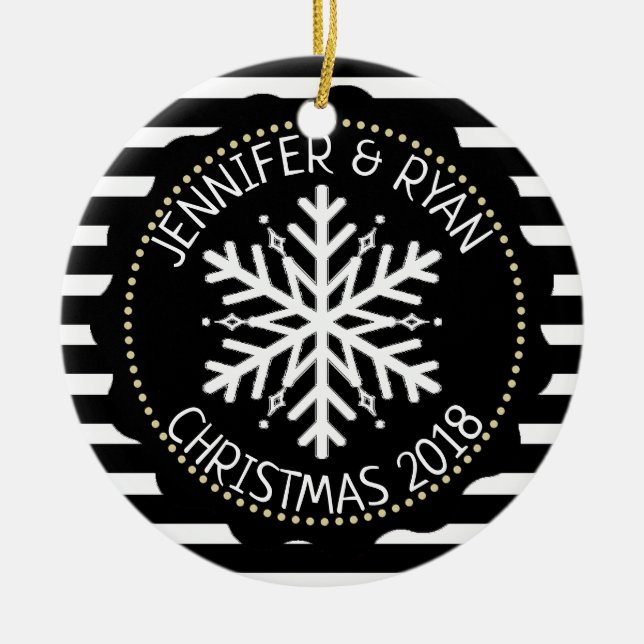 Personalisieren Sie Coupels Foto Schwarz-weiß Snow Keramik Ornament (Vorne)