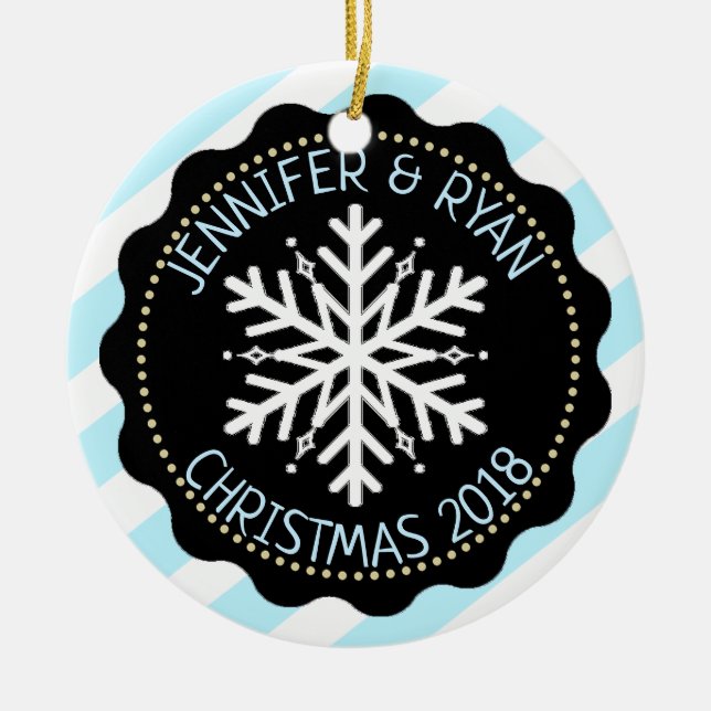 Personalisieren Sie Coupels Foto Schwarz-weiß Snow Keramik Ornament (Vorne)