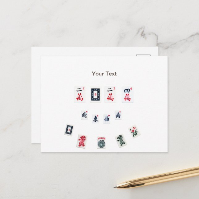 Personalisieren Sie das Design der MahJong-Fliesen Ankündigungspostkarte (Vorderseite/Rückseite Beispiel)