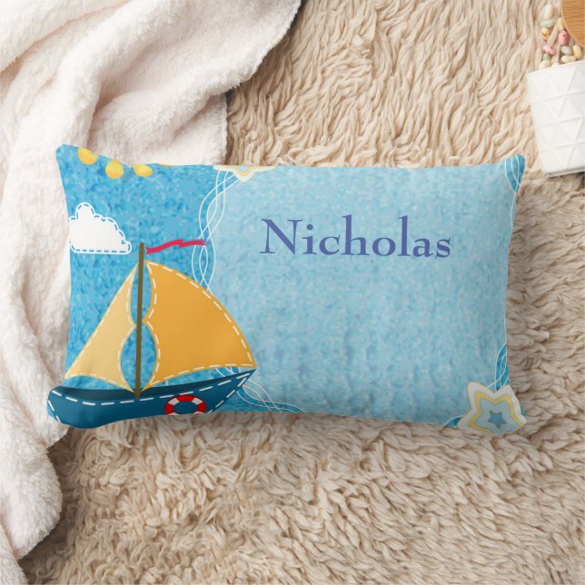 Personalisieren Sie das hellgelbe Sun Blue Segelbo Lendenkissen (Decke)