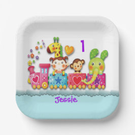 Personalisieren Sie das junge Kind in der Tierschu Pappteller