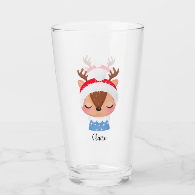 Personalisieren Sie das Weihnachtsschlaf-Rentier-G Glas (Vorderseite)