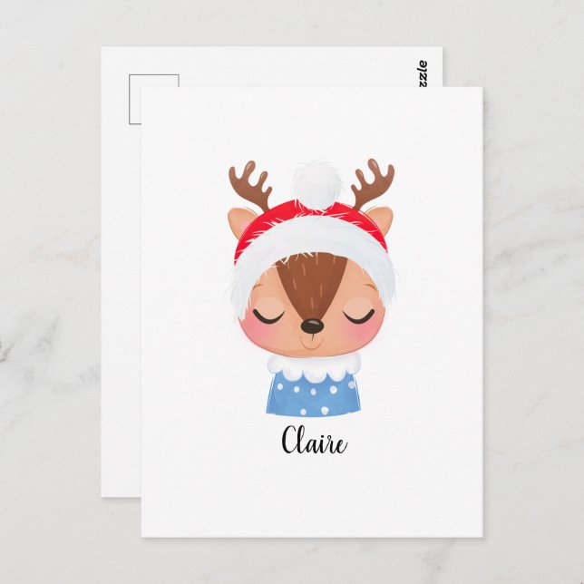 Personalisieren Sie das Weihnachtsschlaf-Rentier-G Postkarte (Vorne/Hinten)