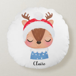 Personalisieren Sie das Weihnachtsschlaf-Rentier-G Rundes Kissen