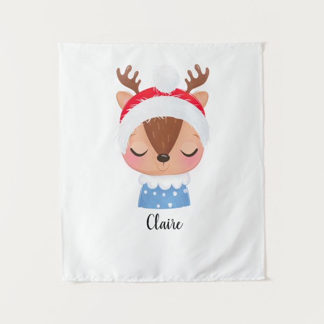 Personalisieren Sie das Weihnachtsschlaf-Rentier-G Wandteppich (Vorderseite)