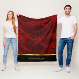 Personalisieren Sie Deep Red Marble und Gold Fleecedecke