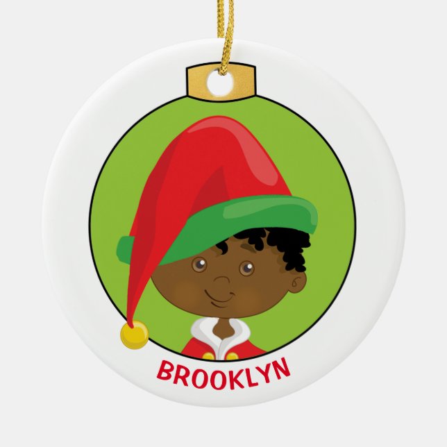 Personalisieren Sie den Afroamerikaner Elf Keramik Ornament (Vorne)