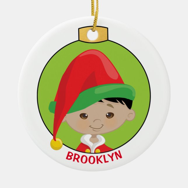 Personalisieren Sie den asiatischen Boy Elf Keramik Ornament (Vorne)
