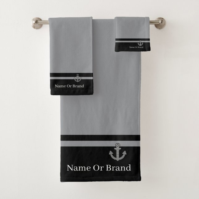 Personalisieren Sie den Black Gray Anchor mit Dopp Badhandtuch Set (Insitu)