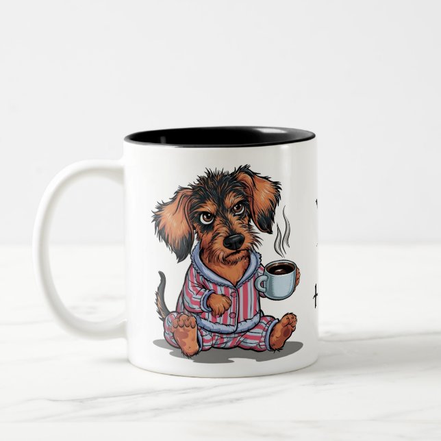 Personalisieren Sie den Grumpy Puppy Coffee Dackel Zweifarbige Tasse (Links)