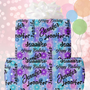 Personalisieren Sie den Namen Happy Birthday Pink  Geschenkpapier