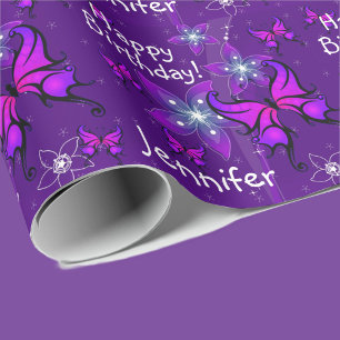 Personalisieren Sie den Namen Lila Butterfly Roll  Geschenkpapier