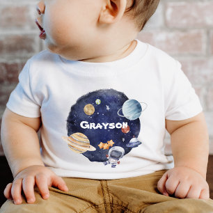 Personalisieren Sie den Namen Planet Spaceship Bab Baby T-shirt