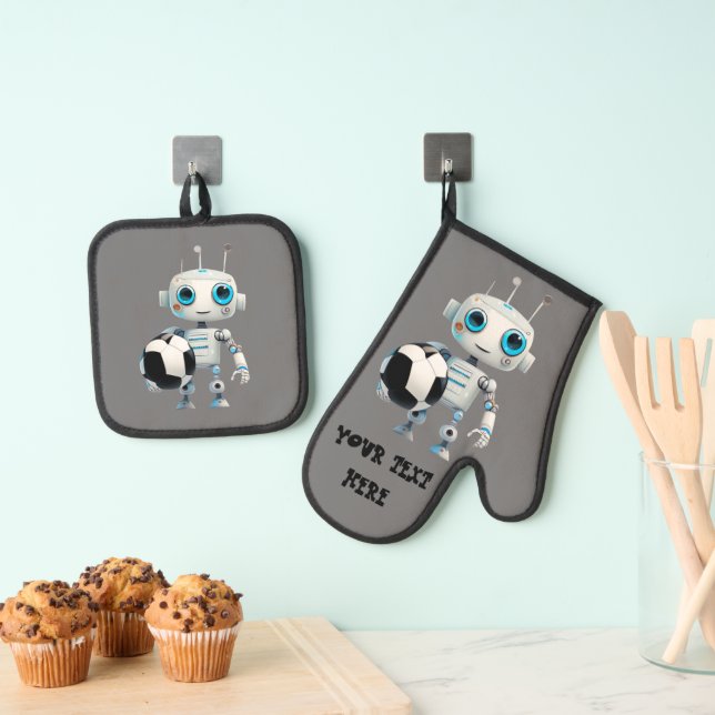 Personalisieren Sie den Namen Robot Soccer Team Pl Ofenhandschuh & Topflappen-Set (Insitu (Hängend))