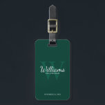 Personalisieren Sie den Namen und das Monogramm de Gepäckanhänger<br><div class="desc">Fügen Sie Ihrer Hochzeit eine persönliche Touch mit personalisierten Trauzeugen Gepäckanhänger hinzu. Dieses Gepäckanhänger zeigt den Namen des personalisierten Trauzeugen im Stil eines Schriftartes mit weißer klassischer Schrift mit Hochzeitsdetails im klassischen, weißen Serifenstil und Monogramm in einem hellgrün-smaragdgrünen Schriftart als Hintergrund. Auch perfekt für Trauzeuge, Brautvater, Ringträger und mehr.</div>
