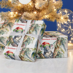 Personalisieren Sie den Namen Weihnachten Koala in Geschenkpapier